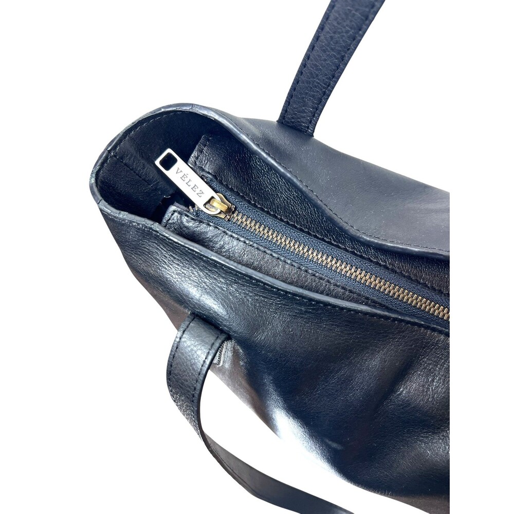Velez Black Leather Tote Large Minimalist Shoulder Bag Zipper Top - Picture 10 of 12